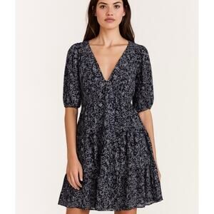 Xirena Nissa Night Blossom Floral Open Back Puff Sleeve Voile Mini Dress S